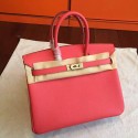 Luxury AAA Hermes Rose Red Epsom Birkin 25cm Handmade Bag HJ00359