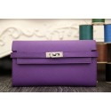Luxury Fake Hermes Kelly Longue Wallet In Purple Epsom Leather HJ00964