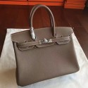 Luxury Faux Hermes Etoupe Clemence Birkin 25cm Handmade Bag HJ00600