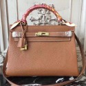 Luxury Knockoff Hot Hermes Brown Clemence Kelly 28cm Bag HJ00775