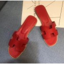 Replica Designer Hermes Oran Sandals In Rose Red Epsom Leather HJ00918