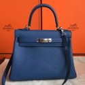 Replica Discount Hermes Blue Agate Clemence Kelly Retourne 28cm Handmade Bag HJ01322