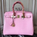Replica Hermes Birkin 30cm 35cm Bag In Pink Crocodile Leather HJ00505