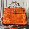 Replica Hermes Kelly 32cm Bag In Orange Crocodile Leather Replica HJ01079