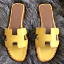 Replica Hermes Oran Sandals In Yellow Swift Leather HJ00455