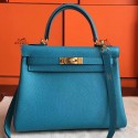 Replica Hermes Turquoise Clemence Kelly Retourne 28cm Handmade Bag Replica HJ00348