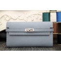 Replica High Quality Hermes Kelly Longue Wallet In Blue Lin Epsom Leather HJ01115