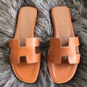 Replica Hot Replica Hermes Oran Sandals In Brown Swift Leather HJ00353