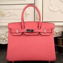 Replica Luxury Hermes Birkin 30cm 35cm Bag In Rose Lipstick Clemence Leather HJ00851