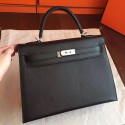 Top Hermes Black Epsom Kelly 32cm Sellier Handmade Bag HJ00013