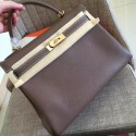 Top High Quality Fake Hermes Etoupe Clemence Kelly Retourne 32cm Handmade Bag HJ01264