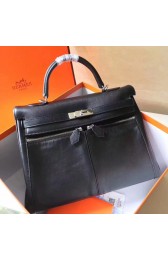 Cheap Copy Hermes Black Kelly Lakis 35cm Handmade Bag HJ00474