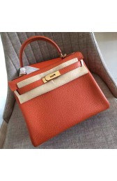 Fake AAA Replica Hermes Orange Clemence Kelly Retourne 32cm Handmade Bag HJ00183