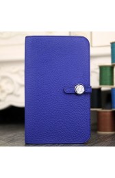 Fashion Hermes Dogon Combine Wallet In Electric Blue Leather HJ01215