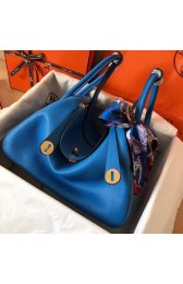 First-class Quality Hermes Blue Zanzibar Lindy 30cm Bicolor Handmade Bag Replica HJ00401