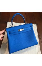 Hermes Blue Clemence Kelly 25cm Retourne Handmade Bag HJ00236