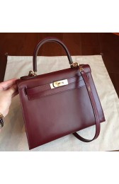 Hermes Bordeaux Box Kelly Retourne 28cm Handmade Bag HJ00427