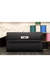 Hermes Kelly Longue Wallet In Black Clemence Leather Replica HJ00249