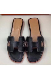 Hermes Oran Sandals In Black Swift Leather HJ01302