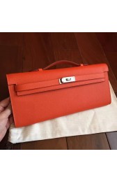 Hermes Orange Epsom Kelly Cut Clutch Handmade Bag HJ00200