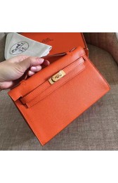 High Quality Imitation Hermes Orange Epsom Kelly Pochette Handmade Bag HJ01039