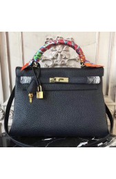 High Quality Replica Best Quality Hermes Black Clemence Kelly 32cm Retourne Bag HJ00027