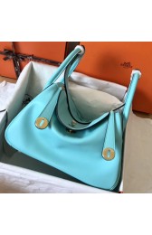 Imitation AAA Hermes Blue Atoll Lindy 26cm Swift Handmade Bag HJ00230