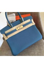 Imitation Hermes Blue Jean Clemence Birkin 30cm Handmade Bag HJ01348