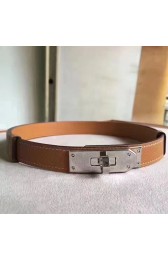 Imitation Hermes Brown Epsom Kelly Belt With Palladium Hardware HJ00631