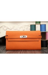 Imitation Top Designer Hermes Kelly Longue Wallet In Orange Clemence Leather HJ01072