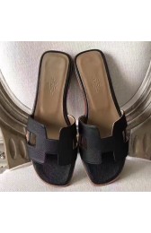 Knockoff Imitation Hermes Oran Sandals In Black Epsom Leather HJ01082