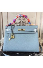 Luxury Hermes Blue Lin Clemence Kelly 32cm Retourne Bag HJ01129