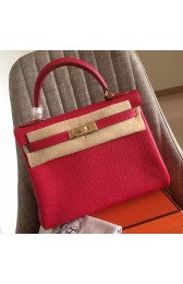 Luxury Imitation Replica Hermes Red Clemence Kelly Retourne 32cm Handmade Bag HJ00051