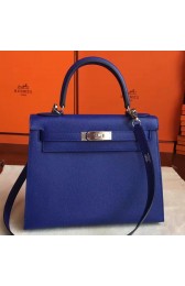 Replica Hermes Blue Electric Epsom Kelly Sellier 28cm Handmade Bag Replica HJ00380