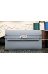 Replica High Quality Hermes Kelly Longue Wallet In Blue Lin Epsom Leather HJ01115
