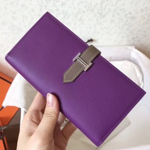 AAA 1:1 Hermes Bi-Color Epsom Bearn Wallet Ultraviolet/Taupe HJ01085