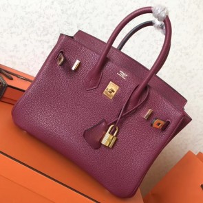 AAA Hermes Ruby Clemence Birkin 25cm Handmade Bag HJ00963
