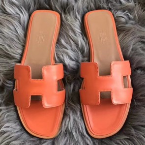 Fake Hermes Oran Sandals In Orange Swift Leather Replica HJ01045