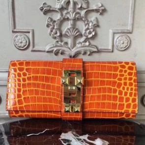 Fake Wholesale Hermes Medor Clutch Bag In Orange Crocodile Leather HJ00712
