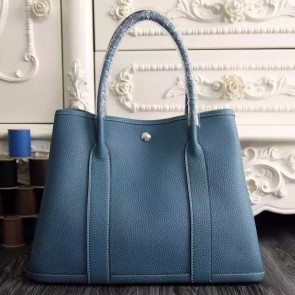 Faux 1:1 Hermes Small Garden Party 30cm Tote In Jean Blue Leather HJ00806