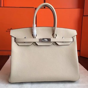 Hermes Ivory Clemence Birkin 35cm Handmade Bag HJ01361