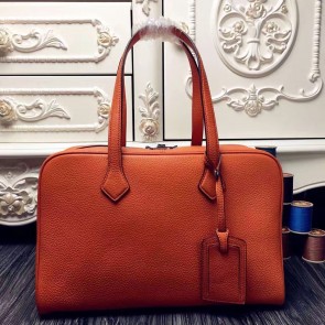 Hermes Victoria II 35cm Bag In Orange Leather Replica HJ00226