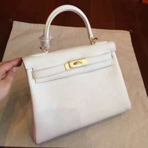 Hermes White Clemence Kelly Retourne 28cm Handmade Bag HJ01094