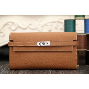 Luxury Replica Hermes Kelly Longue Wallet In Brown Epsom Leather HJ00824
