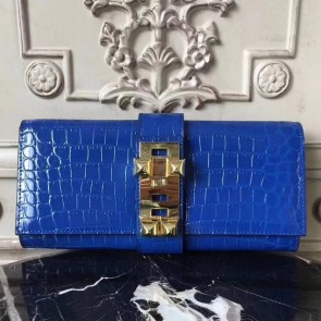 Replica High End Hermes Medor Clutch Bag In Blue Crocodile Leather HJ00213