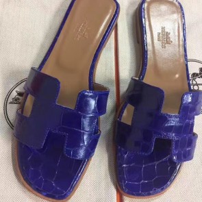 Replica Luxury Hermes Blue Crocodile Oran Sandals HJ01015