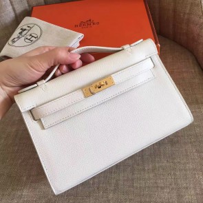 Replica Luxury Hermes White Epsom Kelly Pochette Handmade Bag HJ01277