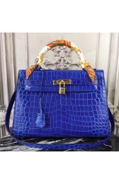 AAA Hermes Kelly 32cm Bag In Blue Electric Crocodile Leather HJ00306