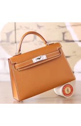 Best Cheap Hermes Brown Epsom Kelly Mini II 20cm Handmade Bag HJ00860