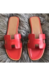 Designer Hermes Oran Sandals In Red Swift Leather HJ00067